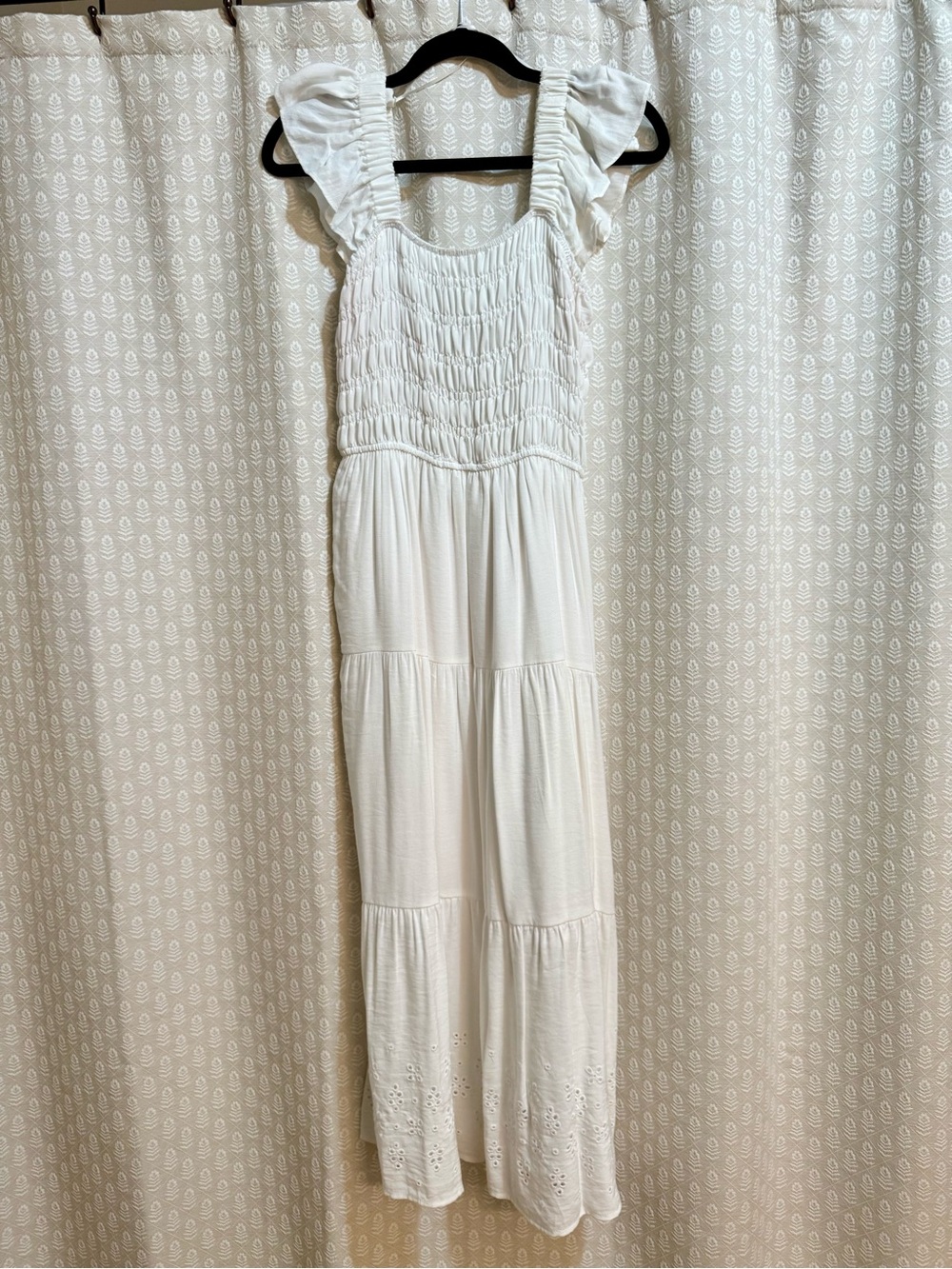 Blu Pepper White Smocked Maxi Dress with Flutter Sleeves